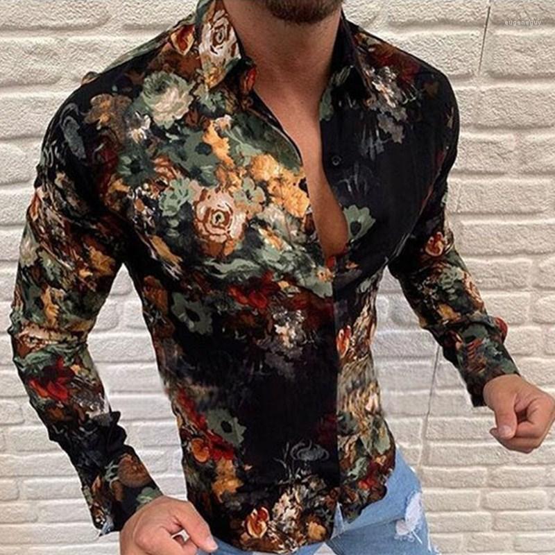 

Men' Dress Shirts Summer Casual Fashion Shirt Stylish Lapel Pattern Print Long Sleeve Beach TopMen' Euge22, Ok10