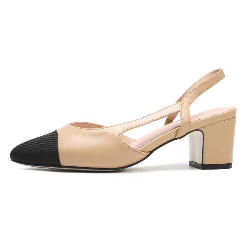 

Brand causal flat sole leather spring and summer back empty sandals color matching French size -42, Black flat sole shoes (pearl type)