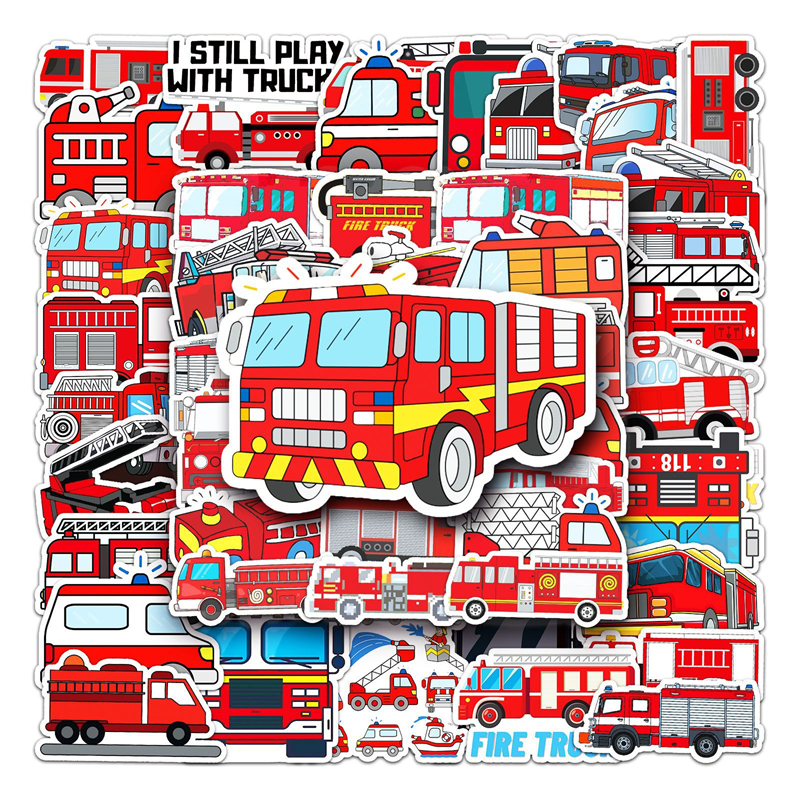 

50 PCS Water Bottle Stickers for Kids Girls Teens Vinyl Vsco Waterproof Cute Aesthetic Stickers TZ-XFC-493 fire engine, Multi colors