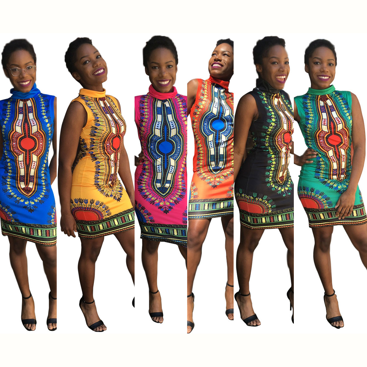 

Traditional African Floral Printed Dresses Women Summer Lady Casual Pencil Dress Women's Sexy Short Sleeve Party Dress, Yellow