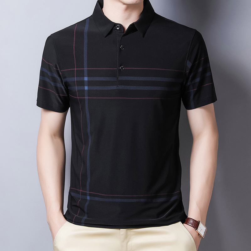 

Men's Polos Ymwmhu Fashion Slim Men Shirt Black Short Sleeve Summer Thin Streetwear Striped Male for Korean Clothing 230202, Light green