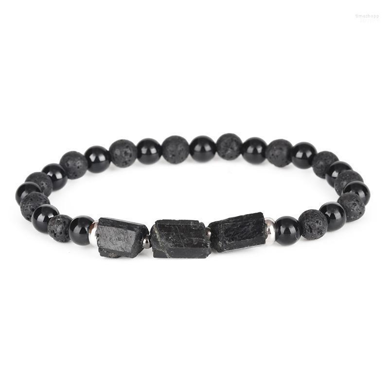 

Strand Natural Rough Black Tourmaline Healing Stone Bead Combo 6mm Matte Onyx Lava Energy Customized Bracelet For Man Women