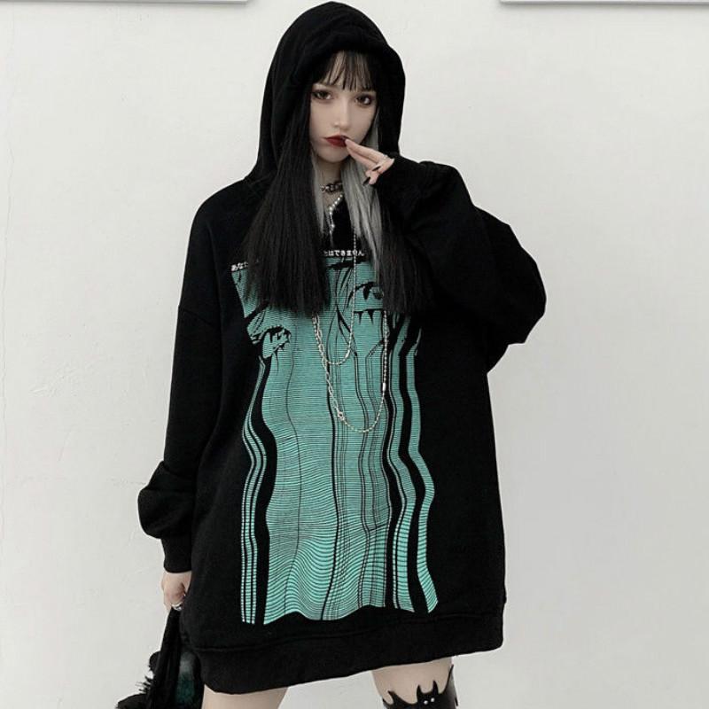

Women's Hoodies Sweet Girl Korean Preppy Style Gothic Harajuku Punk Hoodie Personalized Printing Pattern Loose Street Pullovers & Sweatshirt