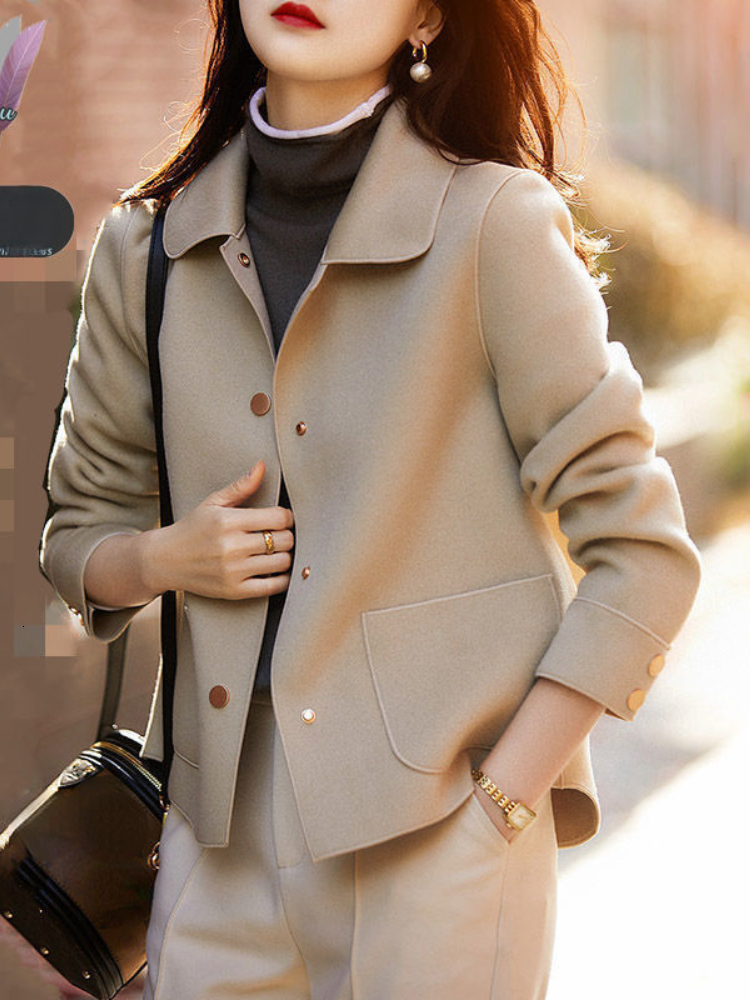

Women's Jackets Fashion Elegant Coat Korean Version Simple Solid Color Woolen Temperament Loose Autumn Short Jacket 230202, Black