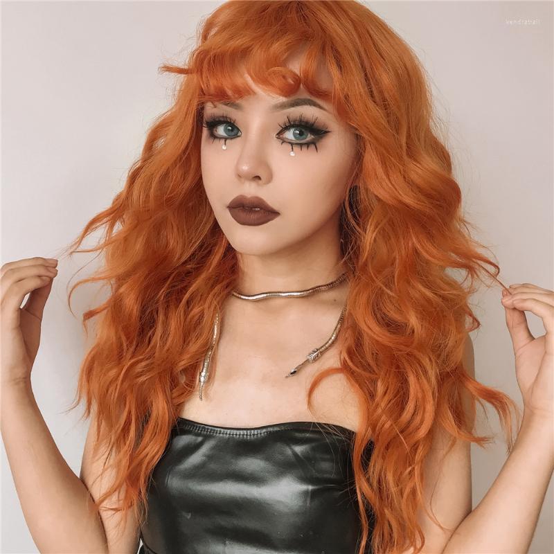 

Synthetic Wigs Red Blue Orange Ginger Color Long Water Wavy For Women With Bangs Halloween Cosplay Party Daily Heat Resistant Kend22, Lc6053-1