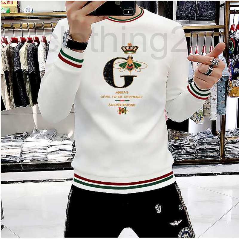 

Men's Hoodies & Sweatshirts Designer Male Sequin Embroidery Long Sleeve Trend Top Heavy Craft Casual Autumn Winter Fashion Pullover XC4I, White