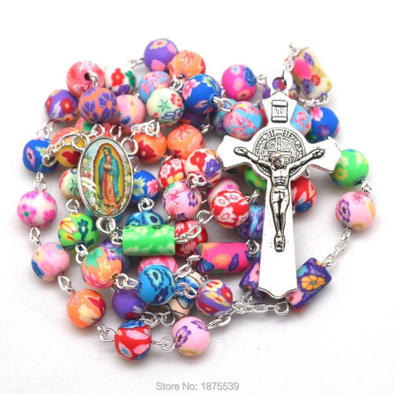 

Chains Colorful Our Lady Of Guadalupe Rosary Necklace Father Bead Cylinder Polymer