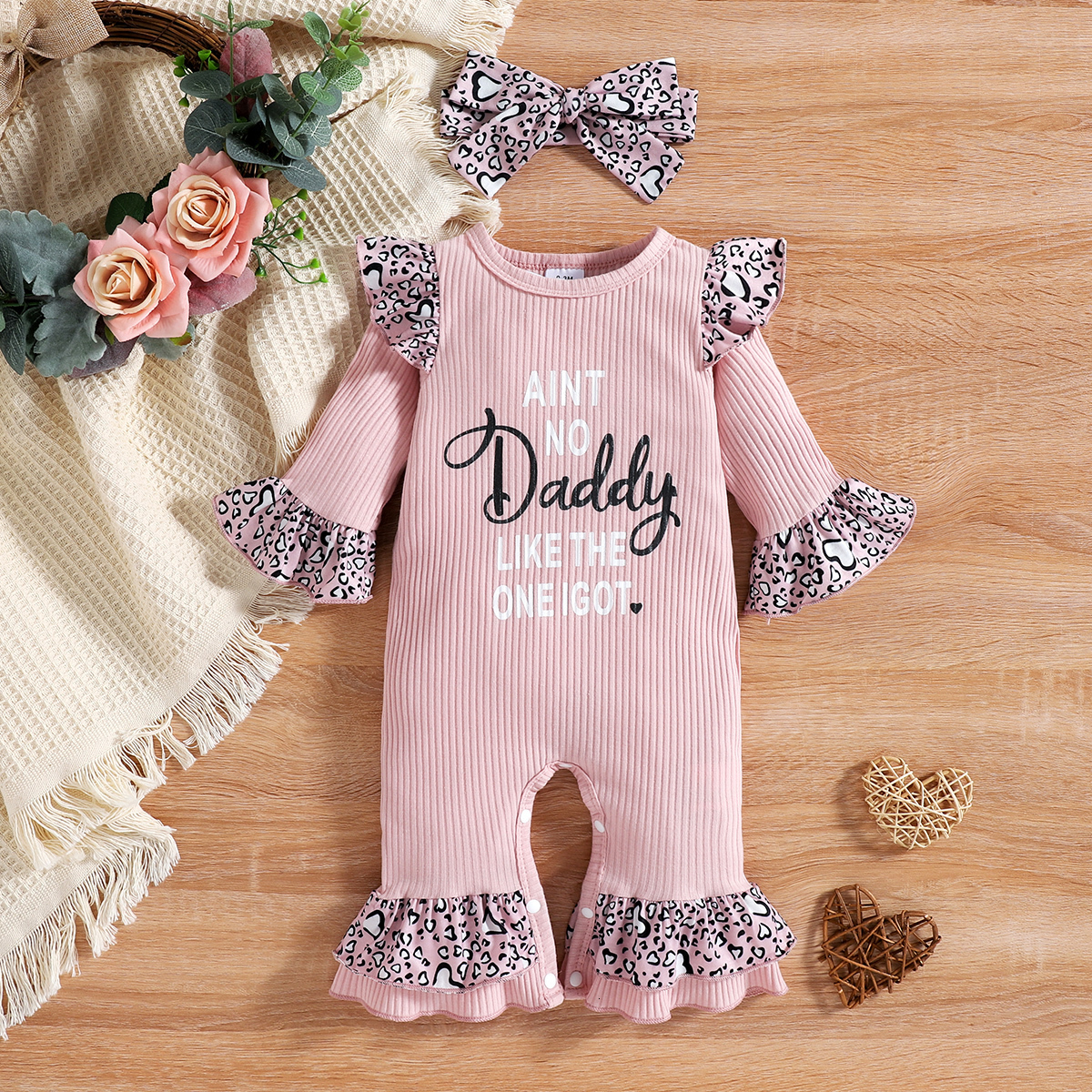 

Rompers FOCUSNORM 018M 2Pcs Baby Girls Boys Romper Clothing Letter Leopard Print Flare Sleeves Jumpsuit Headband 230202, Red