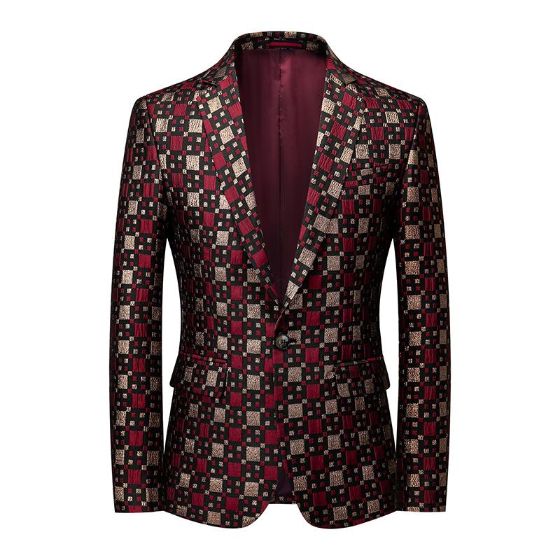 

Men's Suits & Blazers Fashion Personality Stage Performance Banquet Business Casual Large Size Small Suit Plaid Wine Red -6XL, Burgundy