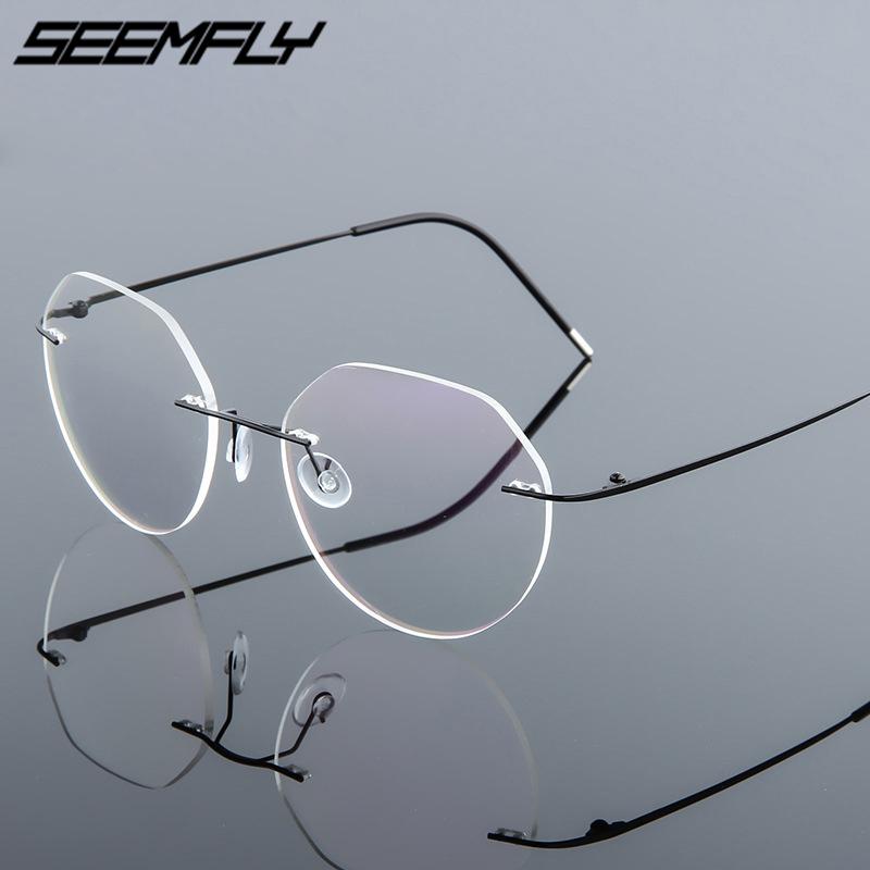 

Sunglasses Frames Seemfly Retro Round Titanium Alloy Folding Rimless Metal Glasses Men Women Ultralight Clear Lenses Eyeglasses Plain Mirror
