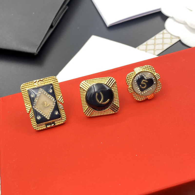 

With BOX 3pcs/set Mini Designers Brooches 18K Gold Plated Black Stamp Diamond Pearl Pins Fashion Brooch Pin For Christmas Birthday Gift