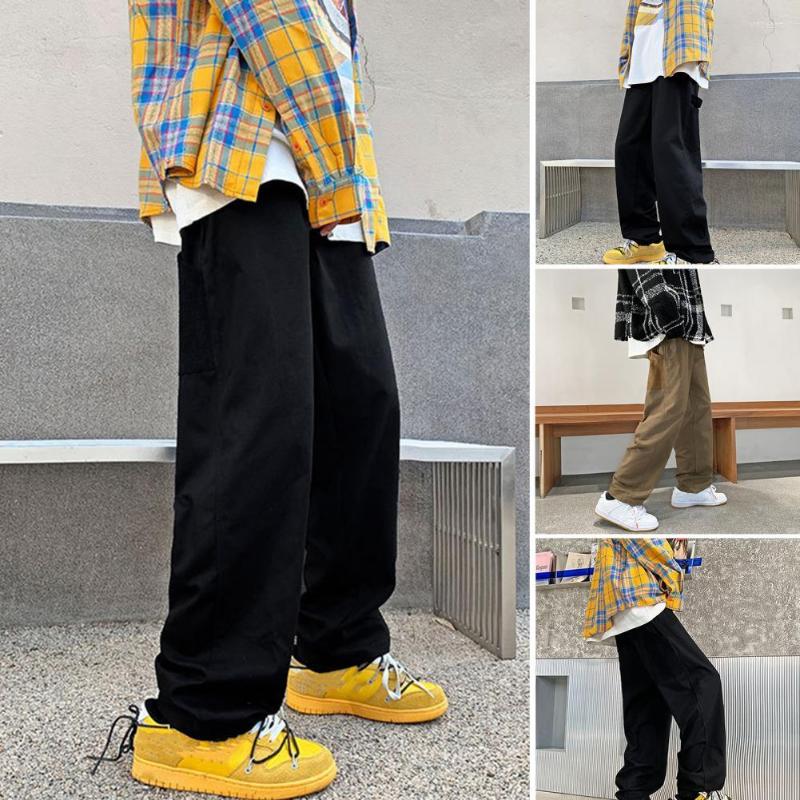 

Men's Pants Chic Autumn Trousers Patchwork Cargo Elastic Waist Vintage Men Warm, Black