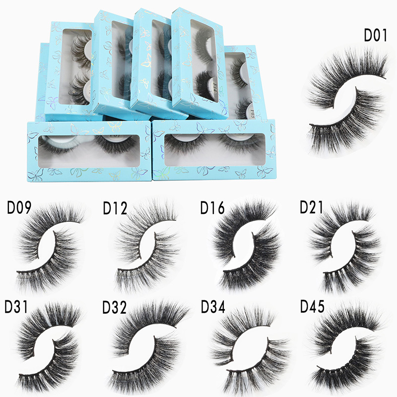 

Wholesale 3D Silk Faux Mink False Eyelashes Natural Strip Eye Lashes with Butterfly Cardboard packaging