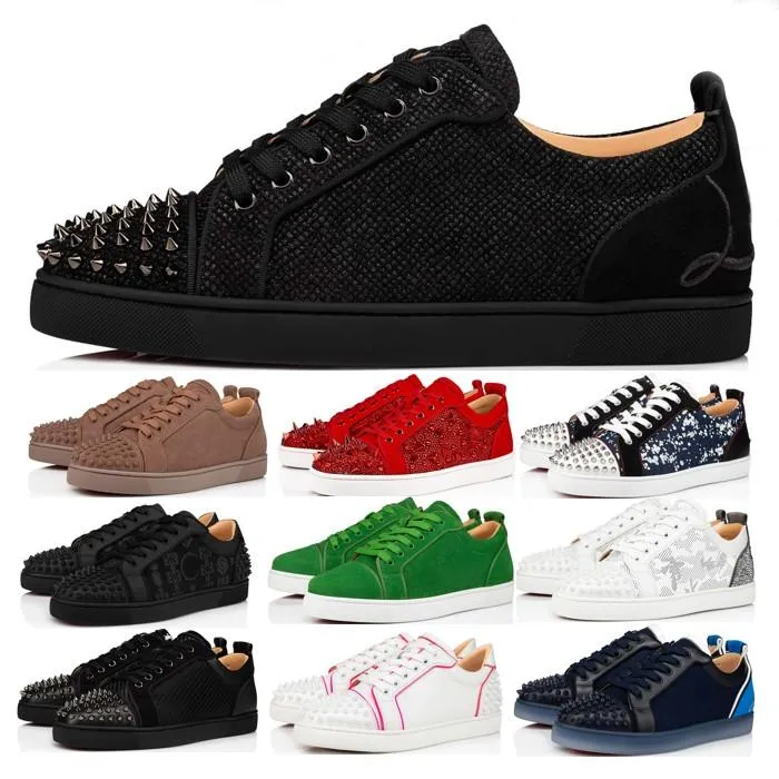 

With Box Designer Christian Louboutin Red Bottomed Shoes sed Designer Dress Shoes Rivets Loafers Low Studed Suede Shoe Black Red White Leather Mens Women PK