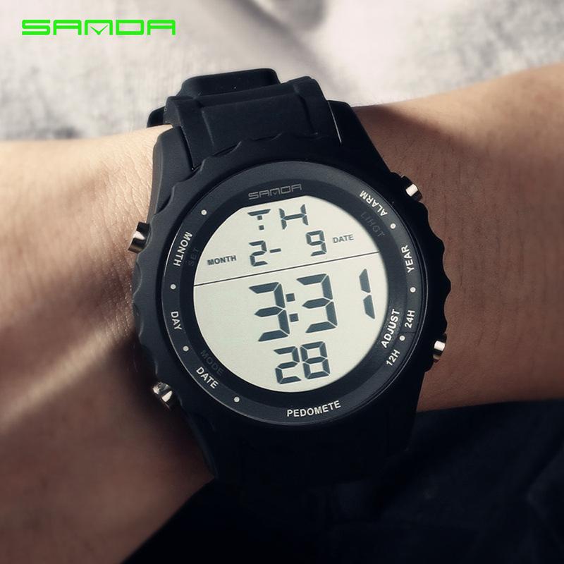 

Wristwatches Sanda Men's Big Dial Digital Waterproof Watch Personality Electronic Fashion Trend Male Student Outdoor Sports