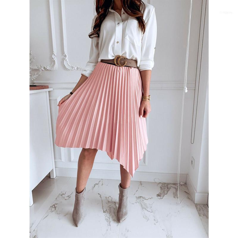 

Skirts Irregular Hem High Waist Tulle Women Midi Pleated Skirt 2023 Korean Elastic Tutu Jupe No Belt1, Blue