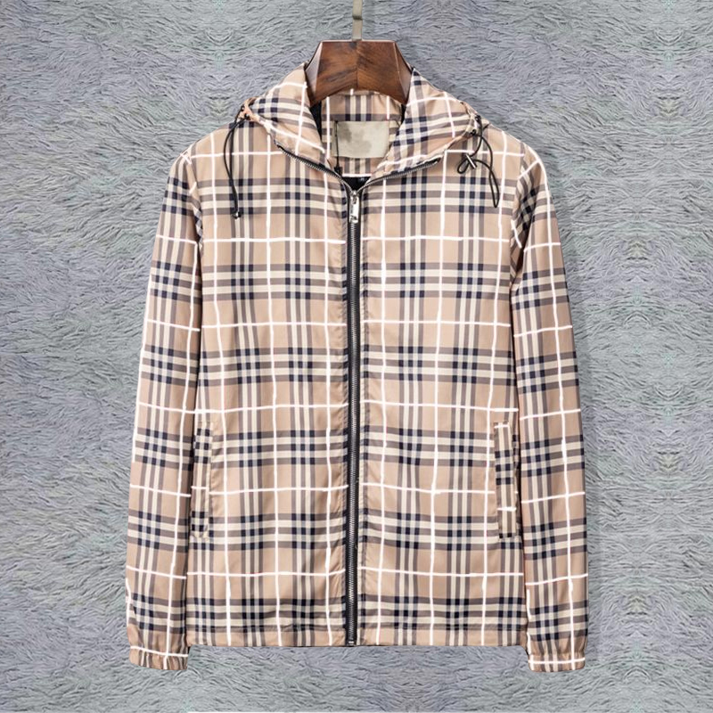 

Mens Jacket Designer Classic Checkered Wrinkle Resistant Coat Spring Autumn Coats Zipper Outerwear Clothes, Gray