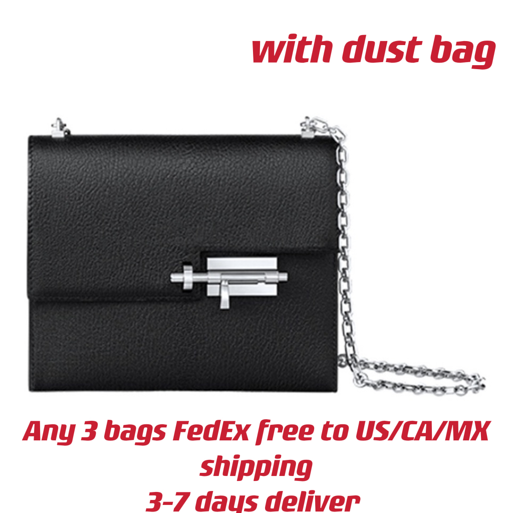 

Top 7A Mini Verrou Chain Designer Crossbody Bag In 3 Colors Mysore Genuine Leather Flap Silver Gun as switch Lady Fashion Bags With Dust Bag, Black