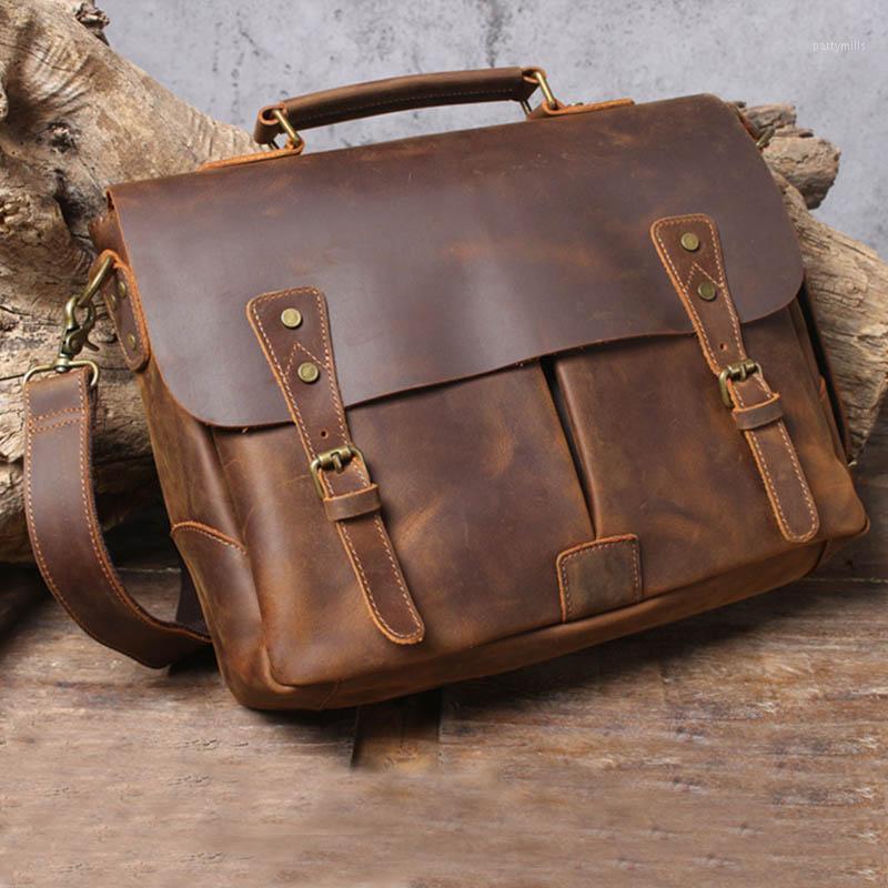 

Briefcases Luufan Men's Briefcase Genuine Leather A4 File Document Handbag Male Soft Cow Laptop Shoulder Bag Business Computer, Brown