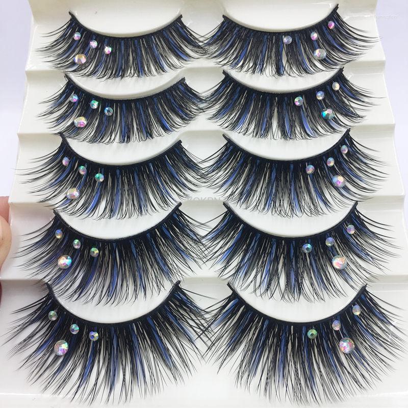 

False Eyelashes Yokpn Stage Thick Blue Rhinestone Show Exaggerated Long Makeup Shimmery EyelashesFalse Harv22