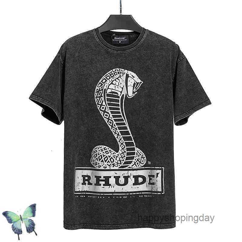 

Rh Snake Cobra Print T shirt Casual Men Women Retro Distressed Rhude Short Sleeves t Shirt, 1099