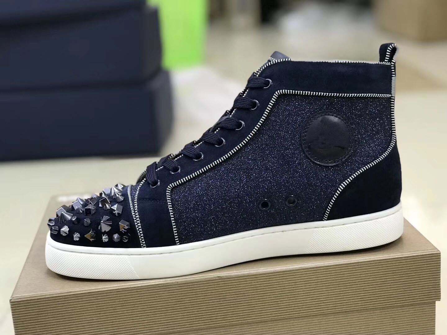 

Luxury men casual shoes reds sole mens spiked sneaker Pik Pik 2 Strass high-top sneakers fashion mens outdoor walking flat classic style black with box 35-47