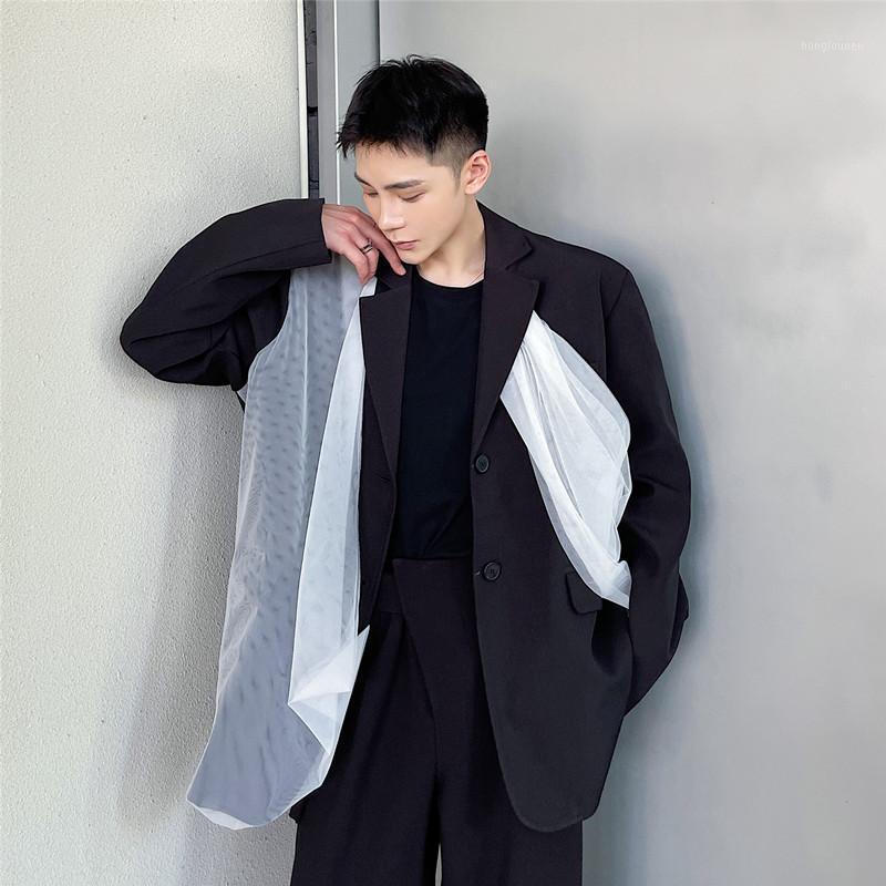 

Men' Suits & Blazers Autumn Niche Design Personalized Mesh Stitching Suit Fashion Silhouette Coat Top Trend, Black