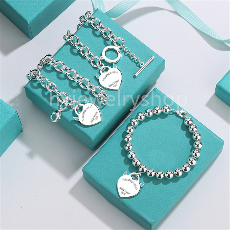 

T Designer Heart tag pendant chain bracelet Necklace stud earrings 925 sterlling silver Jewelry rose gold 18k gold Classic Fashion Women Luxury mother's day gift