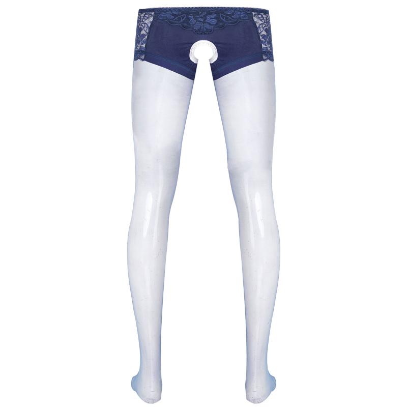 

Women's Panties Men Lace Patchwork Crotchless Pantyhose Sissy Underwear Sleepwear Glossy Thin Footed Tights Stockings Nightwear, Grey