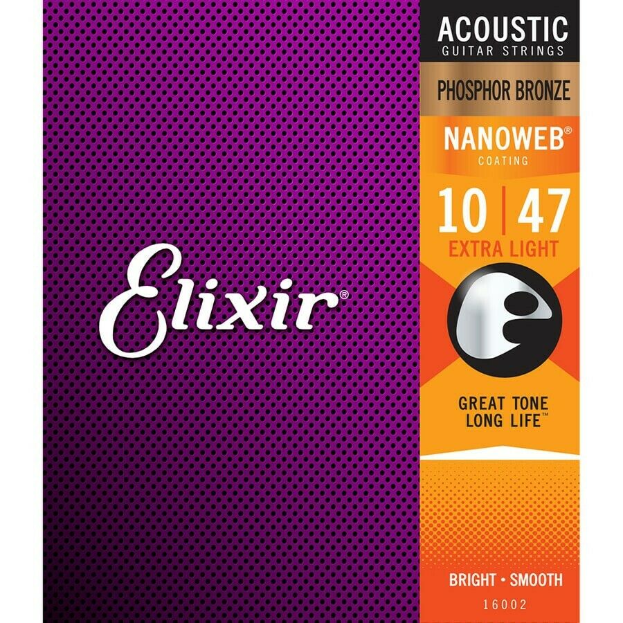 

Elixir 16002 Nanoweb Acoustic Guitar Strings Extra Light 10-47 Phosphor Bronze