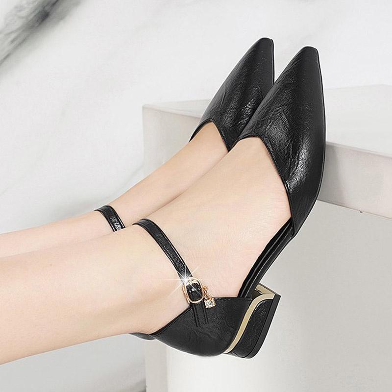

Sandals Size Large 41 Women Pointed Toe Ankle Strap Dress Shoes Low Heels Female Flats Office Lady Sandalias Mujer, Ivory