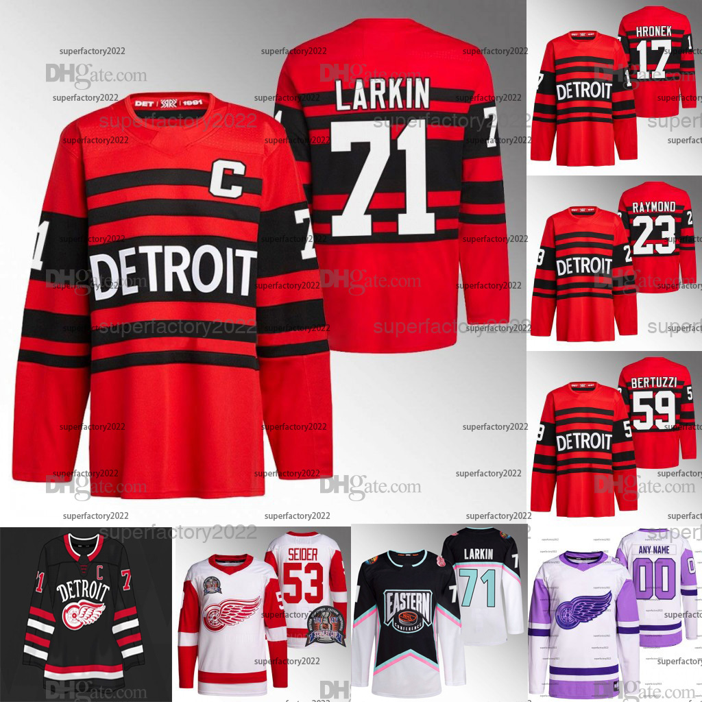 

Detroit Moritz Seider Red Wings Jersey All-Star Dylan Larkin Ville Husso Lucas Raymond Tyler Bertuzzi Michael Rasmussen Dominik Kubalik Oskar, Red with patch