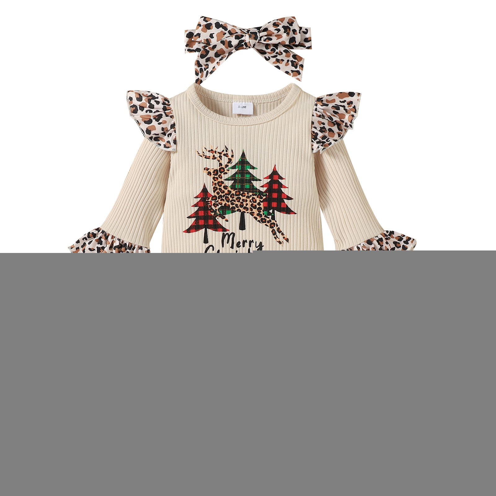 

Rompers Citgeett Autumn Christmas Infant Baby Girls Boys Leopard Print Clothes Set Long Flared Sleeve Jumpsuit Headband Xmas Suit 230202, Red