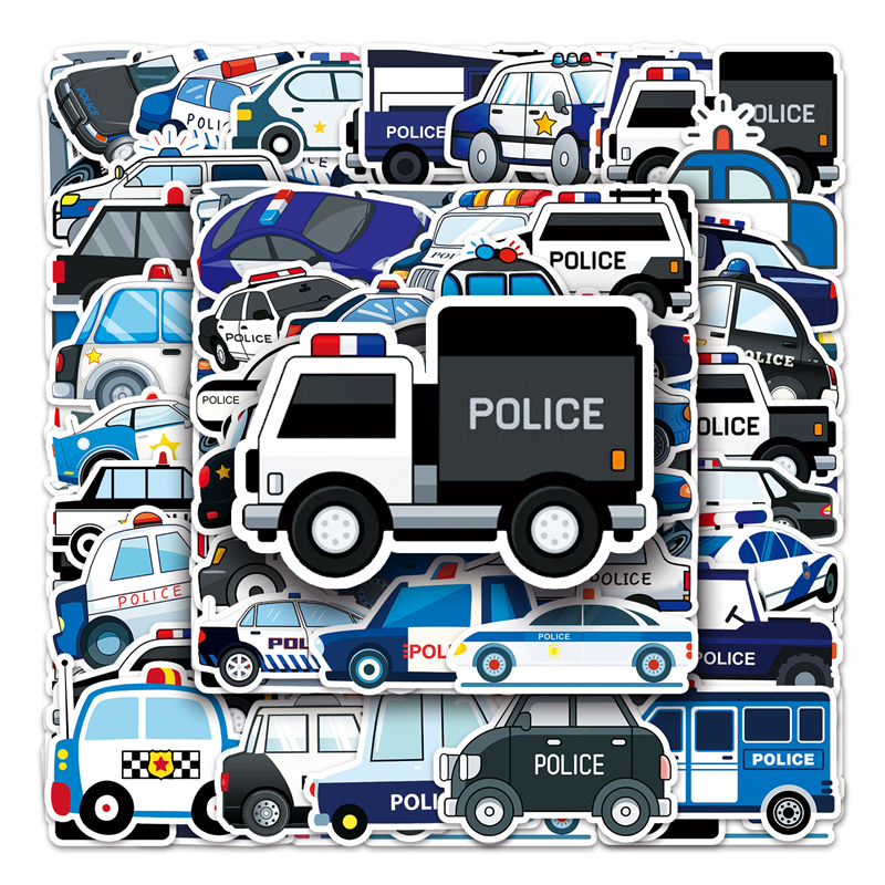 

50 PCS Water Bottle Stickers for Kids Girls Teens Vinyl Vsco Waterproof Cute Aesthetic Stickers TZ-JC-636 police car, Multi colors