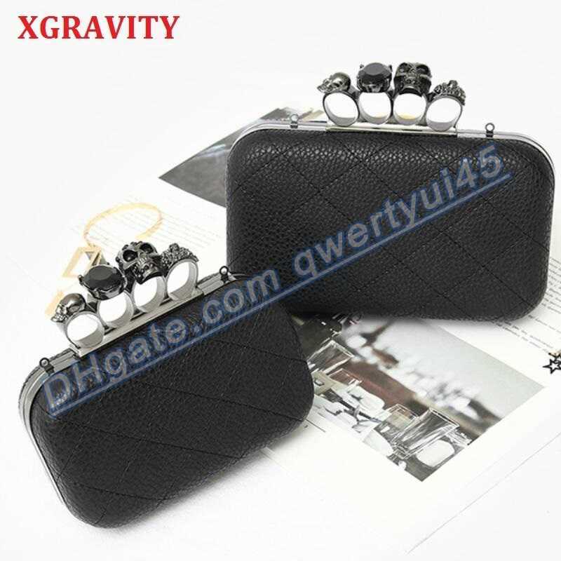 

qwertyui45 Shoulder Bags XGRAVITY 2020 New Fashion Skull Finger Elegant Chain Women Casual Clutches Handbags Envelope Bags Ladies Ghost Bag 050 020223H, Black small