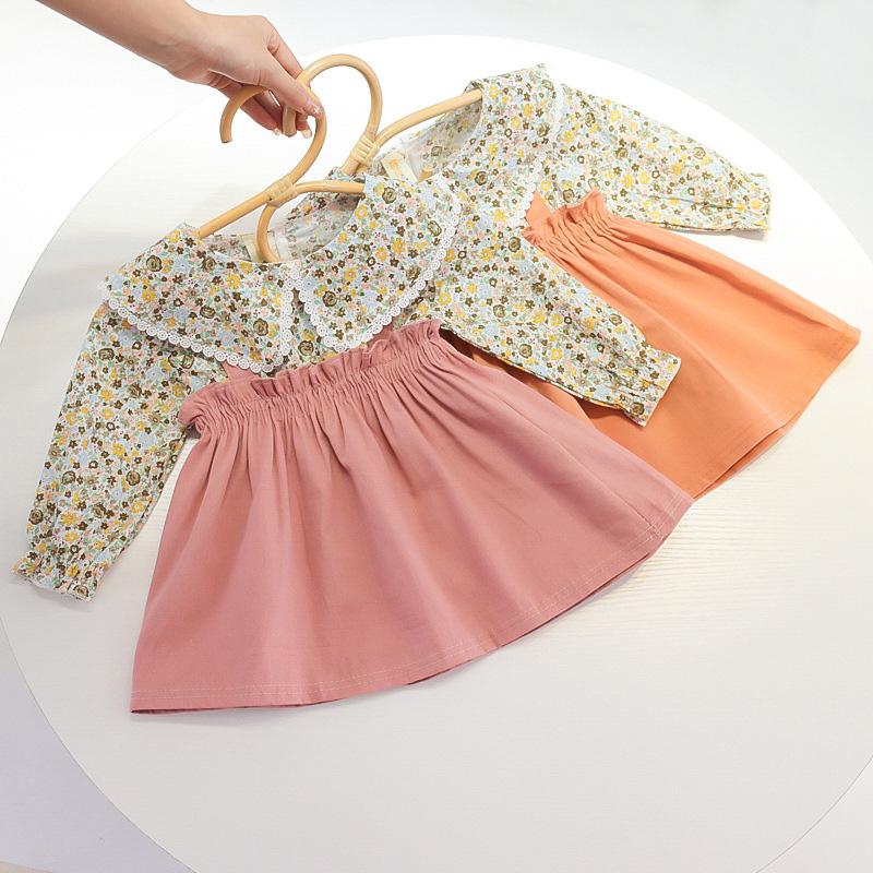 

Girl Dresses Girl's Melario Autumn Toddler Infant Baby Casual Outfits Floral Tops Solid Color Dress Suit Cute Clothes Vestidos, Ah5939 orange