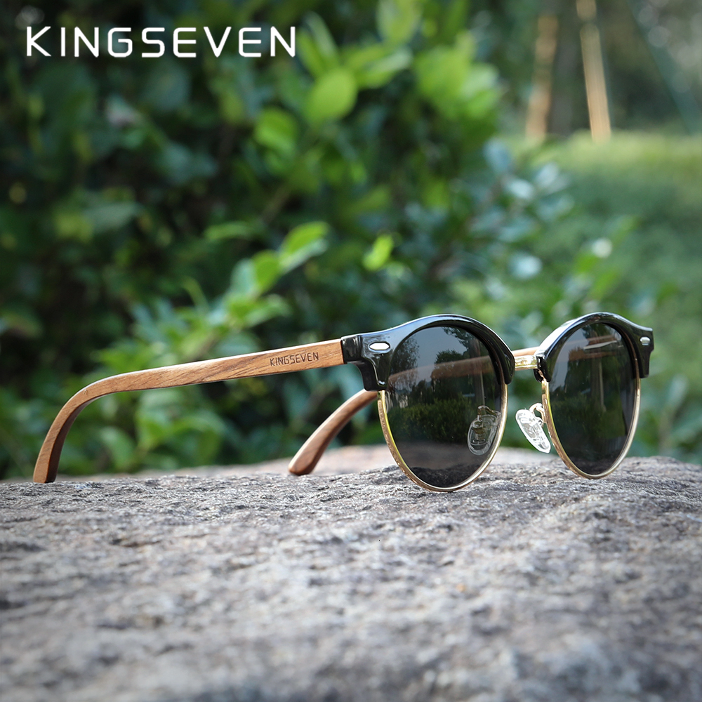 

Sunglasses KINGSEVEN Handmade High Quality Black Walnut Wood Men Women Polarized Mirror Sun Glasses Male UV400 Shades 230202