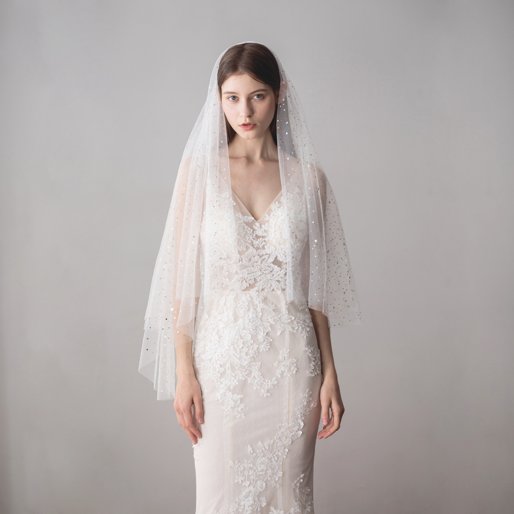 

1.2*1m Wedding Veil Ivory Tulle Bridal Veils with Sparking Stars