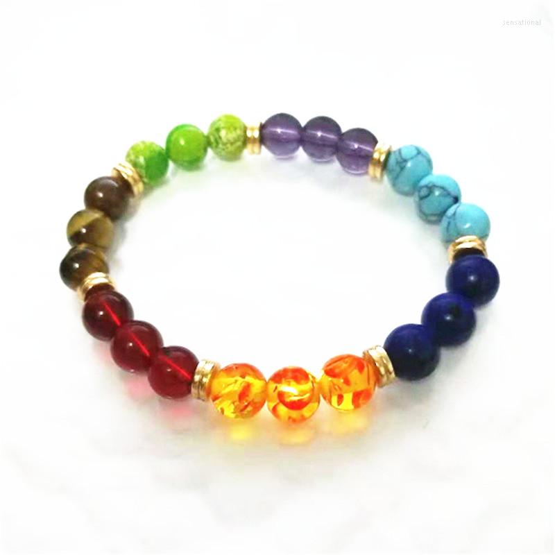 

Strand 1 Pcs Fashion Style 7 Chakra Healing Beaded Men Bracelet Natural Lava Stone Diffuser Jewelry Armbanden Voor Vrouwen