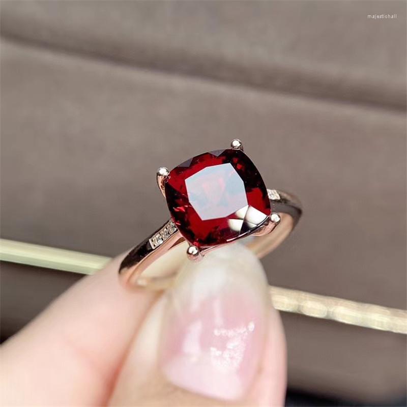 

Cluster Rings Xin Yipeng S925 Sterling Silver Plated Gold Inlaid Real Natural Garnet Open Ring Fine Gemstone Jewelry Wedding Gift For Women