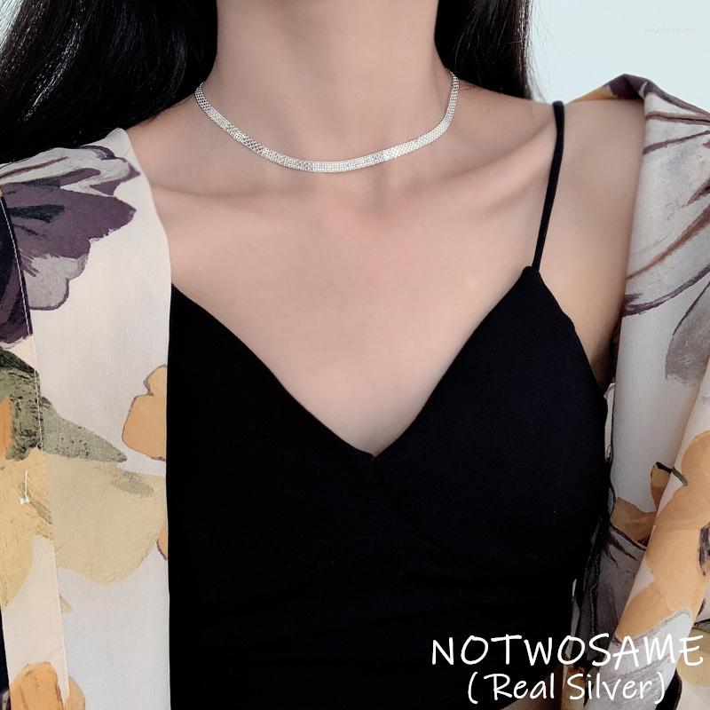 

Chains NOTWOSAME Wide Blade Necklace Women Club Icons Dresses Jewelry Real 925 Sterling Silver Flat Bijoux NO Pendant