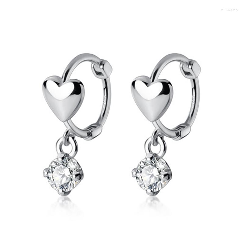 

Hoop Earrings Real 925 Sterling Silver Small Heart Huggie CZ Zircon Pendant Charm Party Wedding Jewelry Accessories