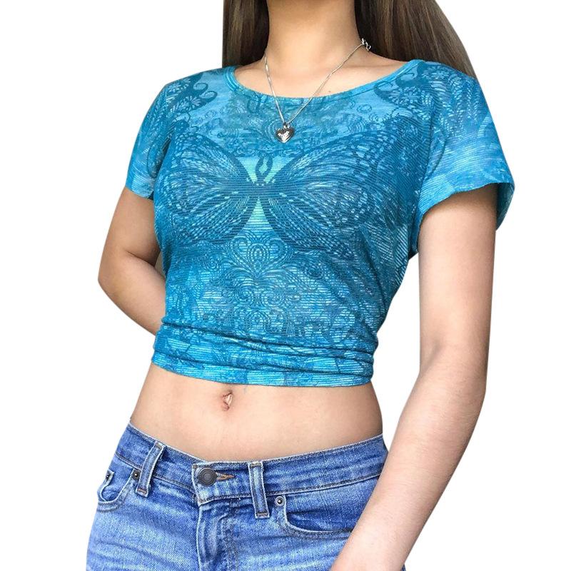 

Women' Tanks & Camis Xingqing Butterfly Top Summer Women Fairy Grunge Print T Shirts Y2k Aesthetic Kawaii Clothes 2000s T-shirt Female Stre, As photo shows
