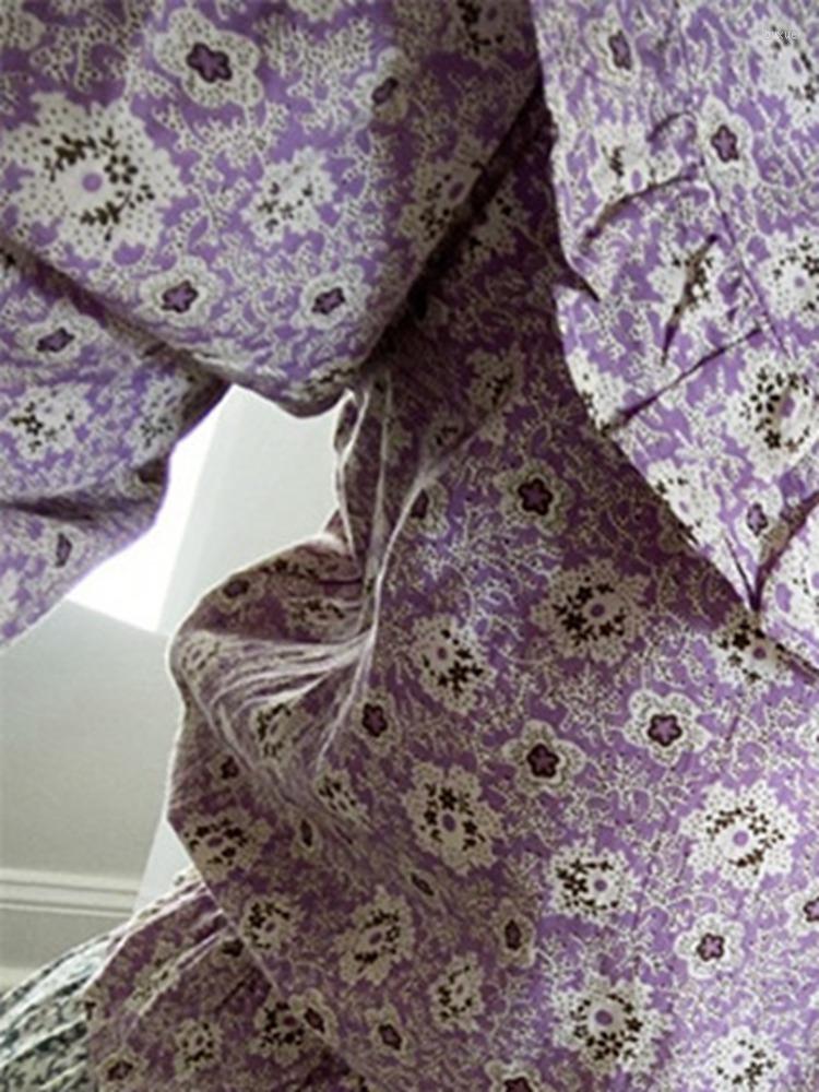 

Women' Blouses 2023 Fall Floral Print Cotton Doll Collar Puff Sleeve Women Shirt Top, Purple