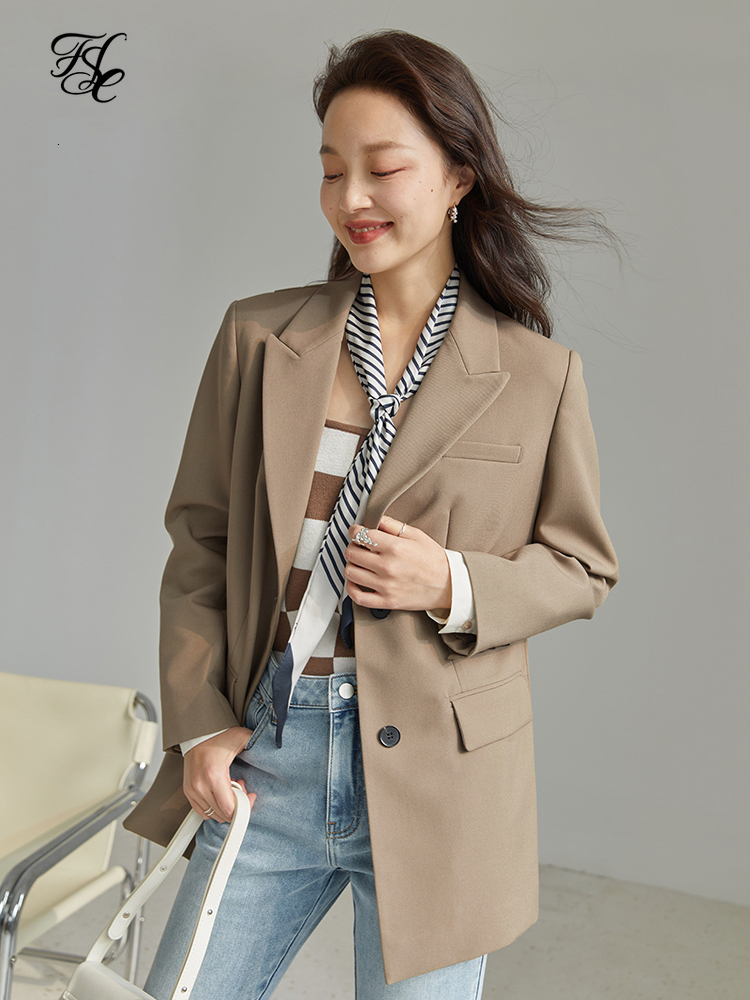 

Womens Suits Blazers FSLE Suit Collar Full Regular Sleeve Loose waist Rear Fork Design Coat Office Lady Solid Single Breasted Blazer 230202, Coral pink