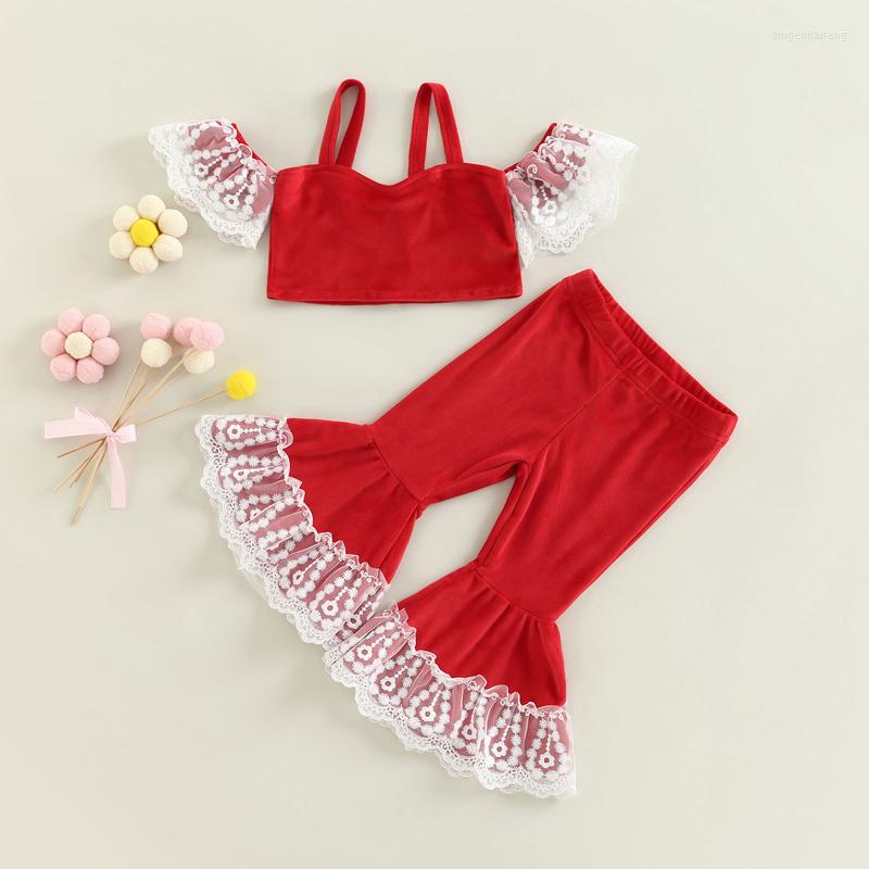 

Clothing Sets FOCUSNORM 1-6Y Fashion Little Girls 2pcs Clothes Lace Tassel Off Shoulder T Shirts High Waist Flare Pants, Picture shown