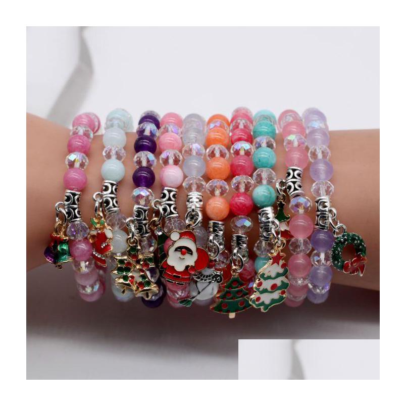 

Beaded 10Pcs Christmas Stone Bracelets Xmas Bangle Decorations For Home Santa Claus Jewelry Merry Gift Ornament Happy Drop Delivery Dhb4X