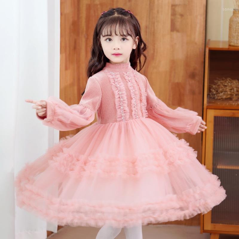 

Girl Dresses Autumn And Winter Girls' Sweater Long Sleeve Dress Children's Princess Mesh Bubble Christmas Party, Picture shown