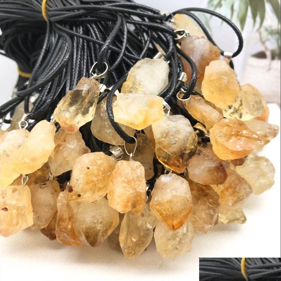 

Pendant Necklaces Natural Stone Irregar Citrine Necklace Healing Yellow Crystal Charms For Women Jewelry Drop Delivery Pendan Dhgarden Dhbel
