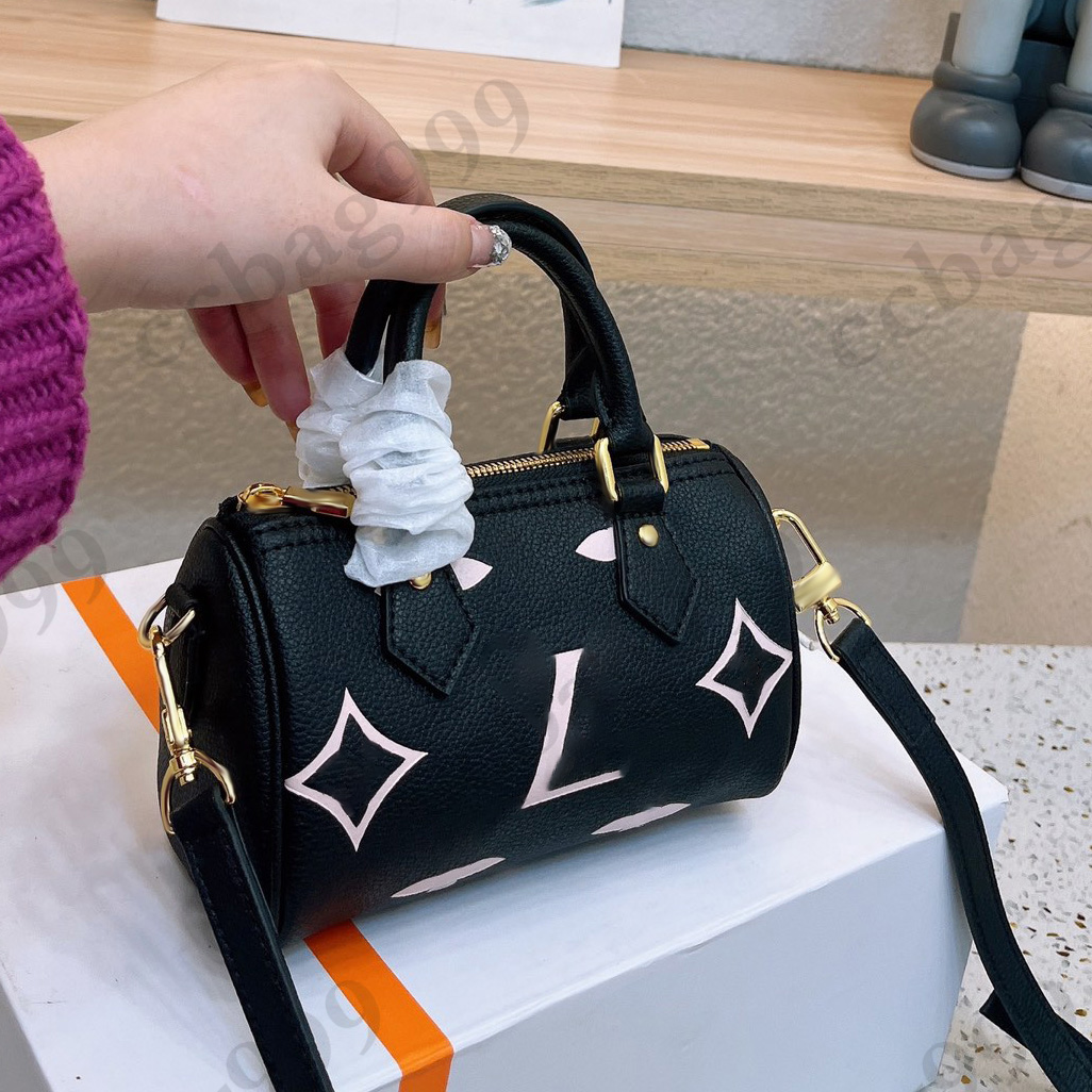 

Womens Mini Nano Pillow Totes Bags Classic Black Pink Color-blocking Print Leather Handle Shoulder Strap Crossbody Purse Designer Luxury Speedy Handbags 16x10CM, Box